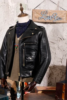YR!Doprava zdarma.Itálie Luxusní Batikované hovězí oblečení,motor biker styl kožené bundy,J24 Muž vintage originální kožený kabát,