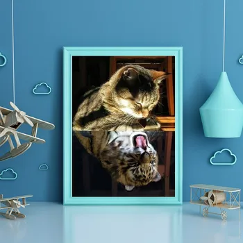 Diamond Výšivka Kočka Reflexe Zvířat DIY 5D Diamond Malování Cross Stitch Plné Náměstí Vrtačky Kamínky, Malování Obrázku