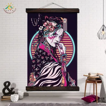 Japonské Make-up Geisha Moderní Umění Zdi Otisk Pop Art Plakáty a Tisky Scroll Malířské Plátno Nástěnné Obrázky pro Obývací Pokoj