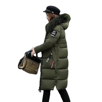 Nové Velké kožešiny zimní kabát zesílená bunda ženy štíhlé dlouhé zimní dolů bavlna kabát Plus Velikosti S-3XL bunda péřová bunda ženy