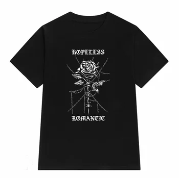 HAHAYULE-JBH Beznadějný Romantik Rose T-Shirt, Dámské, Hranatý, Módní Gothic Tričko Harajuku Stylu Streetwear Grunge Estetické Oblečení