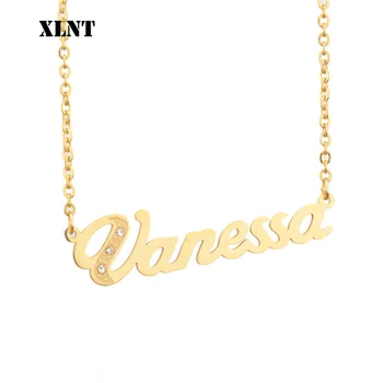 XLNT Vanessa Název Náhrdelník kouzlo náhrdelník Zlatý přívěsek zirkon micro dopis náhrdelníky Pár Název náhrdelník Vánoční dárek