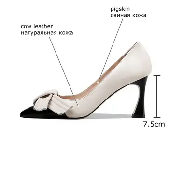 ALLBITEFO módní motýlek pravé kůže vysoké podpatky office dámy boty ženy vysoké boty na podpatku tenké podpatky svatební boty woemn