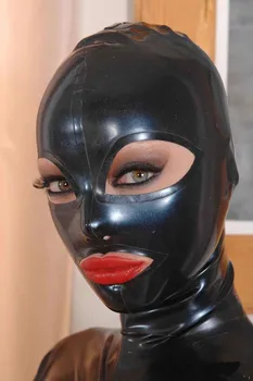 Černá Full Face Přírodní Latex Hood Otevřené Oko pro Ženy, Sexy Ruční Cosplay M