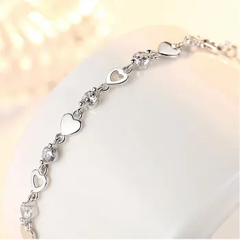 Nové Módní 925 Sterling Silver Láska Srdce Zirkon Náramky Pro Ženy Šperky Crystal pulseira feminina bijoux femme