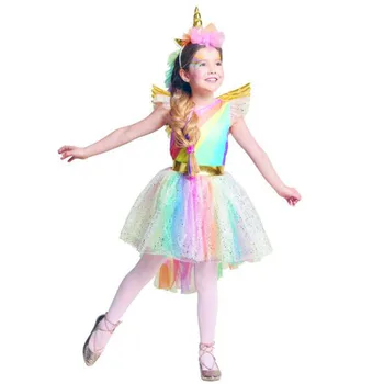 Holky Jednorožec Šaty Kostým Duhová Tutu Princezna Cosplay Narozeninové Party Šaty Pro Děti Děti Halloween Karneval Jednorožec Šaty