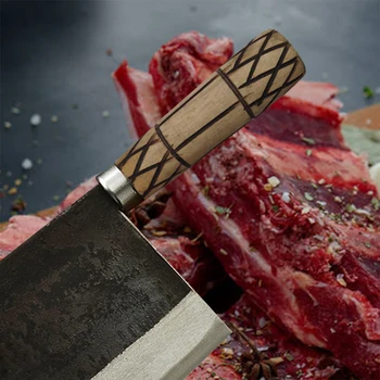 Ručně Kovaný Nůž Profesionální Vysoká Uhlíkové Oceli Čínský Nůž, Sekáček Na Maso Kuchyňské Nože