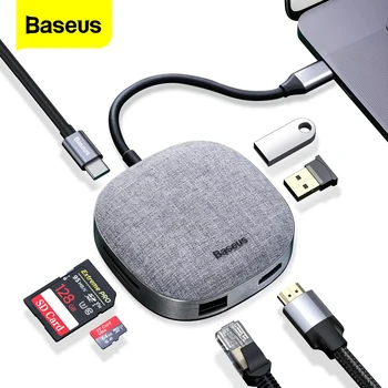 Baseus PD ROZBOČOVAČ USB Typ C na HDMI, RJ45 Multi USB 3.0 HUB Pro MacBook Pro USB C Adapater TF SD Card Reader Tkaniny USB3.0 HUB Dock