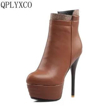 QPLYXCO 2017 Nový Prodej Velké malé velikosti 31-46 kotník krátké boot zimní Sexy Ženy Kolo Toe vysoké podpatky(14cm) svatební Party boty 559