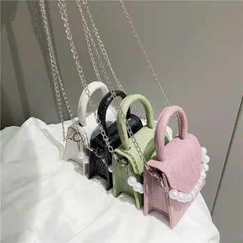 Syntetické kožené kabelky, syntetické kožené kabelky s perleťovou rukojetí, pošťák a ruka a rameno styl s kamennou tisk
