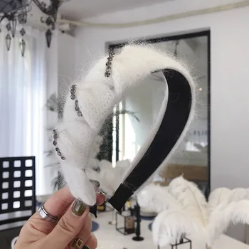 Mink Fur Crystal Uzel Hairbands Pro Ženy, Čelenka Korea Vlasové Doplňky Vlasy Band Květ Koruna Čelenky Hlavy Zábal