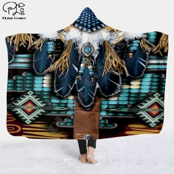 Černý Nativní Indické Lakota Lebka buvol voják s Kapucí Deka 3D full print Nositelné Deku Dospělé Děti styl-5