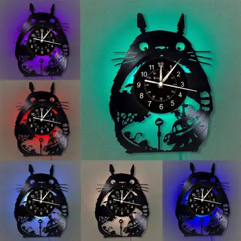 Kreslený Nástěnné Hodiny 12-Palcový LED Vinyl Záznam Nástěnné Hodiny | Světelný nástěnné hodiny Totoro Dárek | Home Dekor Moderní Design Nástěnné Hodiny.