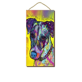 Roztomilé Zvířátko Pes Portrét Akvarel Malování Dekorace Dřevo Malování Řemesla Dekor Znamení Pro Bar Pub Pet Shop Domů Visí Plakety