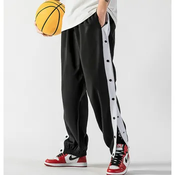 Pánské Basketbalové Kalhoty Boční Pruhované Tlačítko Snadno Se Nosí Ležérní Pánské Kalhoty Volné Tepláky