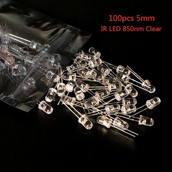 100ks 5mm IR LED 850nm čirá Čočka Infračervené Diody 20mA Transparentní 5 mm 850 nm LED Lampa Otvorem Světlo Emitující Dioda