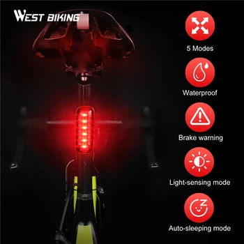 ZÁPAD BIKING Inteligentní Indukční Cyklistické Světlo Vodotěsný USB Dobíjecí Brzda Snímání koncové Světlo LED Svítilna Zadní Lampa 120