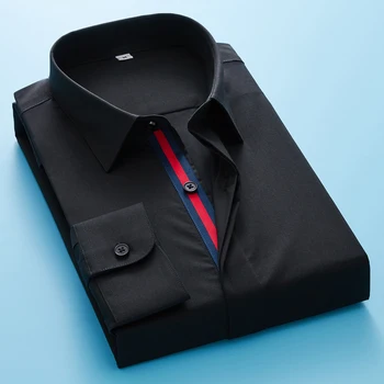 Pánská Košile Oxford Dlouhý Rukáv Oxford Košile Muži Pocket Black Ležérní Košile Camisa Sociální Masculina StreetWear korejský Styl Muži