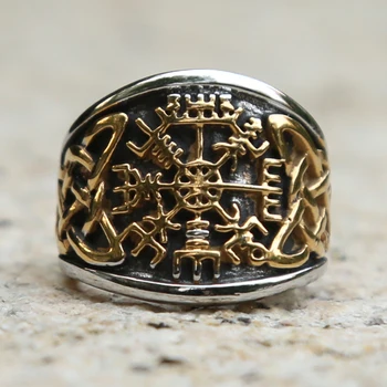 Vintage Gold Silver Odin Helm of Awe Severské Prsten Aegishjalmur z Nerezové Oceli Celtics Uzel Prsteny Pánské Vikingský Amulet Šperky