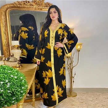 Turecké Marocké Šaty pro Ženy Etnické Stuha Patckwork Dlouhý Rukáv Abaya Šaty kaftan Dubaj arabské Muslimské Islámské Oblečení