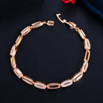 BeaQueen Nejnovější vydlabat Oválný Tvar Šampaňské Zlaté Barvy Zirkony Zpevněné Link Řetězce Náramek Party Šperky pro Ženy B208