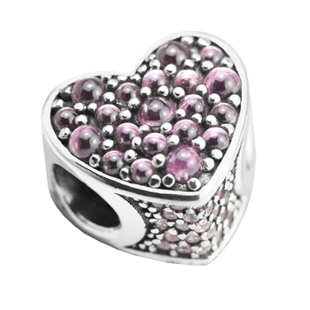 Pink Oslňující Srdce Kouzlo Stříbrný Smalt Se Hodí 925 Stříbrný Originální Náramky Pro Ženy Módní Šperky Korálky Pro Výrobu Šperků