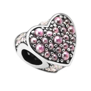 Pink Oslňující Srdce Kouzlo Stříbrný Smalt Se Hodí 925 Stříbrný Originální Náramky Pro Ženy Módní Šperky Korálky Pro Výrobu Šperků