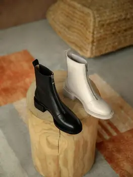 Krazing hrnec 2020 zimní nové boty skutečné hovězí kůže vysoce kvalitní kolo toe tlusté med pata přední zip maiden energie kotníkové boty L90