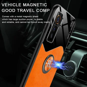 Pro VIVO IQOO 5 Pro V20 Y20 S7 Y97 Případě Originální Luxusní PU Kožené Auto Magnetický Držák Kroužek Stojan Plnou Ochranu Zadní Kryt