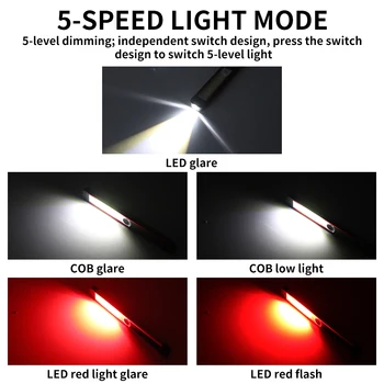 COB LED Svítilna Inspekce Práce Light Svítilna USB Nabíjecí Svítilna s Háčkem Magnetický pro Camping, Auto Opravy Lucerna