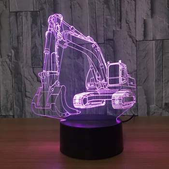 3D Bagr Noční Světlo Iluzi 7 Barev LED dotyková Stolní Lampa USB Novinkou Luces Auto Tvar Noční Světlo Lampy chlapce dárek