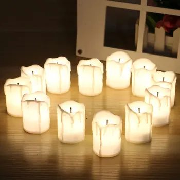 12 Kusů LED Elektrické Baterie Tealight Svíčky, Teplá Bílá Blikající Černé Knot Bezplamenová Pro Vánoční Svatba