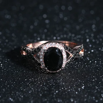 HuiSept Ženy Prsteny Stříbro 925 Šperky pro Dívky Oválný Tvar Obsidian Zircon Gemstone Prst Prsten Zásnubní Svatební Doplňky