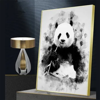 Roztomilý Panda Jíst Bambus Art Plátno Malování na Zeď Dekorativní Obraz pro Obývací Pokoj Zvíře Plakáty a Tisky Domova