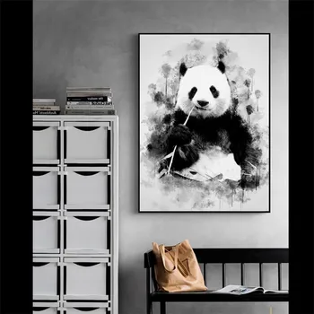 Roztomilý Panda Jíst Bambus Art Plátno Malování na Zeď Dekorativní Obraz pro Obývací Pokoj Zvíře Plakáty a Tisky Domova