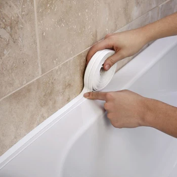 38mmX3.2M Koupelna se sprchovým Koutem Umyvadlo Vana Těsnící Proužek Páska Bílá PVC samolepicí Vodotěsné Samolepka na Zeď pro Koupelnu, Kuchyň