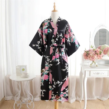 15Color Ženy Japonském Stylu Kimono Yukata Spát Nosit Paví Tenké Saténové Dlouhé noční Košile Župany Tradiční Dospělých Volné Oblečení