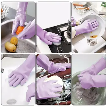 Mycí Rukavice Magic Silikonový Mytí Nádobí Mycí Mytí Nádobí Sponge Guma Peeling Rukavice Úklid Kuchyně 1 Pár