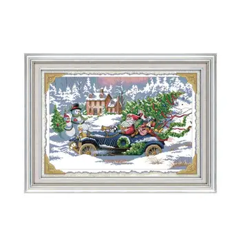 Santa Claus sportovní auto cross stitch DIY line vyšívané zimě sníh, Vánoční dárky, Evropské - styl dekorace