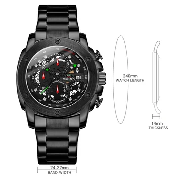 SWISH Black Chronograph Hodinky Náramkové Hodinky pro Muže 3bar Sportovní Vojenské Hodinky z Nerezové Oceli Zegarek Meski 2020