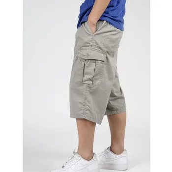 Letní vojenský styl muži baggy cargo bavlna kolena délka kalhoty ležérní kalhoty mužské velké volné velké velikosti khaki xxl 3xl 4xl 5xl 6xl