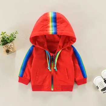 Chlapci Dívky Rainbow Kabát s Kapucí Větrovka Děti Módní Bunda na Jaro Podzim Děti Oblečení Oblečení Vynosit, Dětské Oblečení