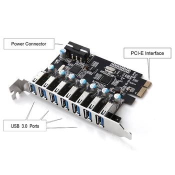 PCI-E, usb3.0 Rozšíření PŘIDAT Kartu 7port USB 3.0 PCIexpress Rozšiřující Karty pcie usb3.0 HUB Adaptér 4PIN Napájecí zdroj PRO Stolní PC