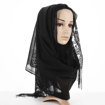 Populární Zábal Šály Třásně Dlouho Kabelku Ženy Módní Šátek Šátek Bufanda Mujer Dutý Out Krajky Muslimské Hidžáb Šátek Velké Velikosti