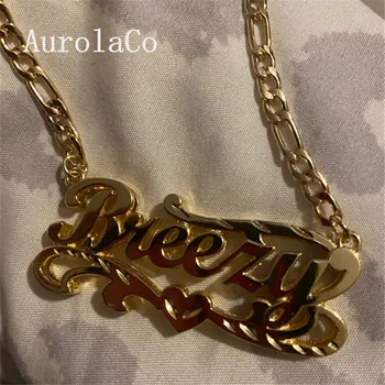 AurolaCo Módní hip-hop Styl Vlastní Název Náhrdelník Osobní Zlatý Štítek Náhrdelník Šperky Pro Ženy Dárek
