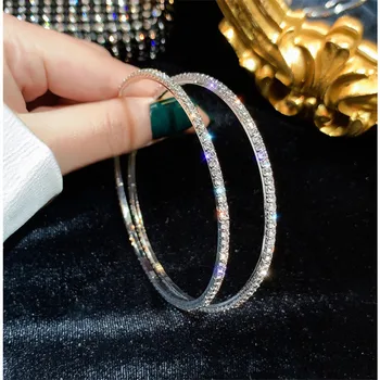 FYUAN Velké Kulaté Crystal Hoop Náušnice pro Ženy Geometrické Šatonové Náušnice Prohlášení Šperky Dárky