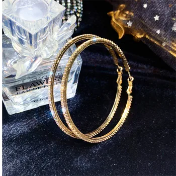 FYUAN Velké Kulaté Crystal Hoop Náušnice pro Ženy Geometrické Šatonové Náušnice Prohlášení Šperky Dárky