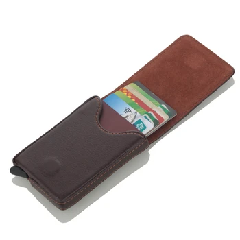 1 Ks Pu Kůže Nové Karty Id Držitele RFID Slitiny Hliníku Držitel Kreditní Karty Peněženka Krádeži Muži Automatické Pop-Up RFID Peněženka