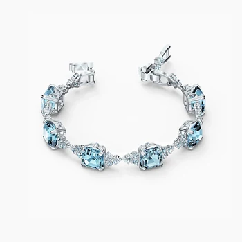 2020 Módní Šperky SWA Nové ŠUMIVÉ NÁRAMEK Jednoduché Kouzlo Modrý Čtverec Dekorace Crystal Ženské Náramek Romantický Dárek