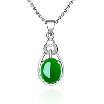 Populární 925 Stříbro, Oválný Zelený Nefrit Přívěsek Náhrdelník Chalcedony Achát Kouzlo Šperky Příslušenství Módní Amulet pro Ženy, Dárky